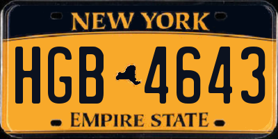 NY license plate HGB4643
