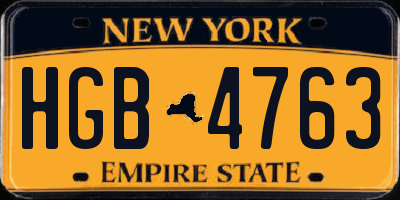NY license plate HGB4763