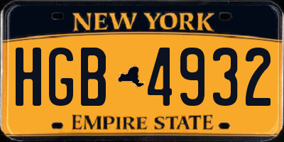 NY license plate HGB4932