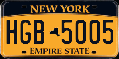 NY license plate HGB5005