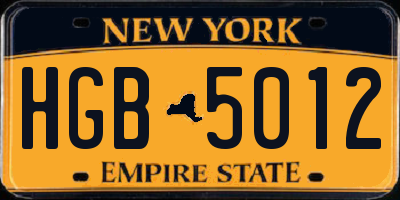 NY license plate HGB5012