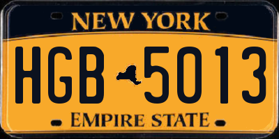 NY license plate HGB5013