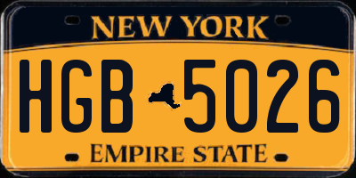 NY license plate HGB5026