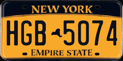 NY license plate HGB5074