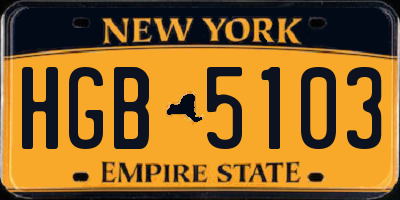 NY license plate HGB5103