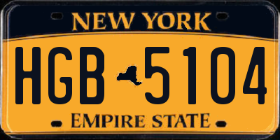 NY license plate HGB5104