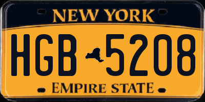 NY license plate HGB5208
