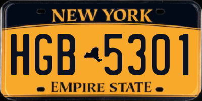 NY license plate HGB5301