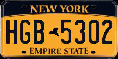 NY license plate HGB5302