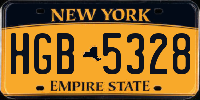 NY license plate HGB5328