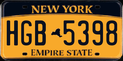 NY license plate HGB5398