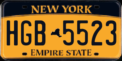 NY license plate HGB5523