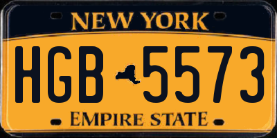 NY license plate HGB5573