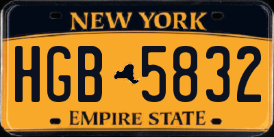 NY license plate HGB5832
