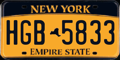 NY license plate HGB5833