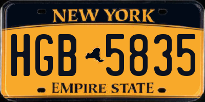 NY license plate HGB5835