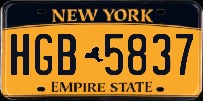 NY license plate HGB5837