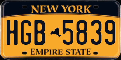 NY license plate HGB5839