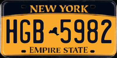 NY license plate HGB5982