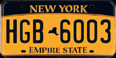 NY license plate HGB6003