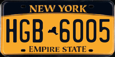 NY license plate HGB6005