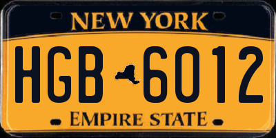 NY license plate HGB6012