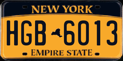 NY license plate HGB6013