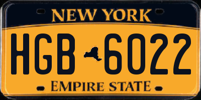 NY license plate HGB6022