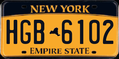 NY license plate HGB6102