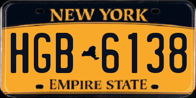 NY license plate HGB6138