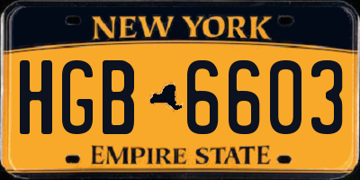 NY license plate HGB6603