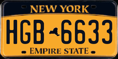 NY license plate HGB6633