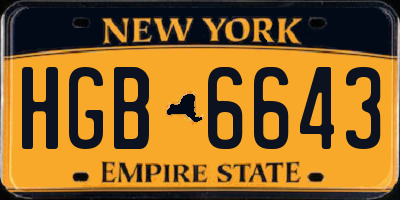 NY license plate HGB6643
