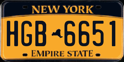 NY license plate HGB6651