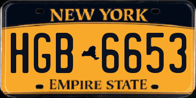 NY license plate HGB6653
