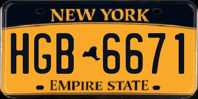 NY license plate HGB6671