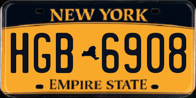 NY license plate HGB6908