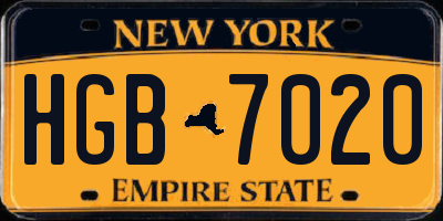NY license plate HGB7020