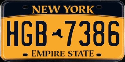 NY license plate HGB7386