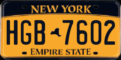 NY license plate HGB7602