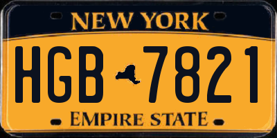 NY license plate HGB7821