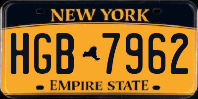 NY license plate HGB7962