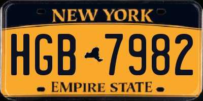 NY license plate HGB7982