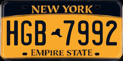 NY license plate HGB7992
