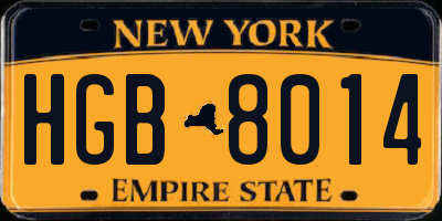 NY license plate HGB8014
