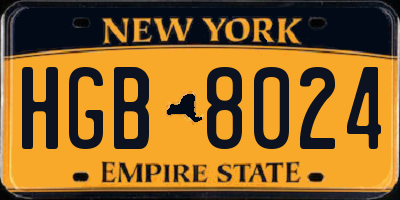 NY license plate HGB8024