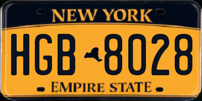 NY license plate HGB8028