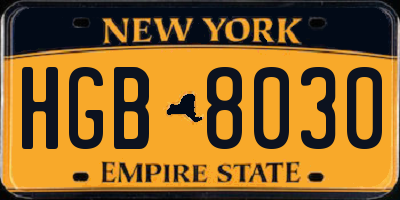 NY license plate HGB8030
