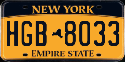 NY license plate HGB8033