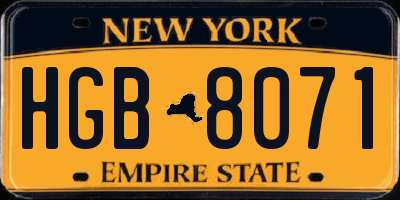 NY license plate HGB8071